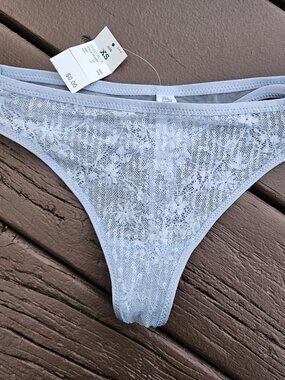 NWT Wild Fable Sheer Light Blue Thong - Dainty Floral Print - Size XS